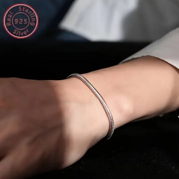 925 Sterling Silver 3 mm Snake Bone Scale Bracelet Vintage Fashion Birthday NEW - Picture 4 of 5